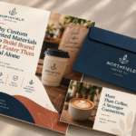 Custom printed marketing materials featuring cohesive branding across business cards, packaging, stationery, and promotional pieces designed to strengthen brand recognition and customer trust
