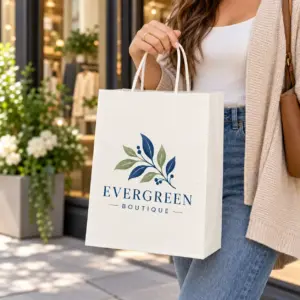 White kraft paper shopping bag with twisted paper handles, displayed upright to highlight its clean, minimalist design