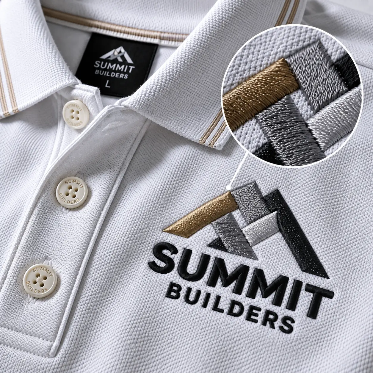 Model wearing custom polo