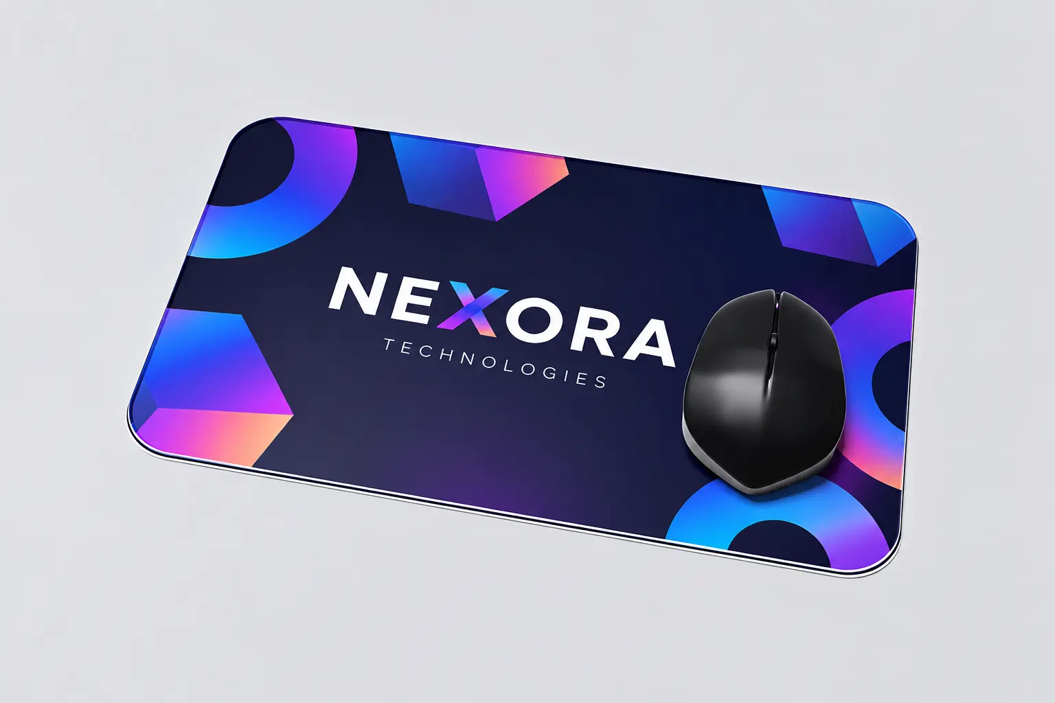Alt text: “Custom printed mouse pad featuring a branded design, ideal for businesses, office workspaces, promotional giveaways, and personalized desk accessories